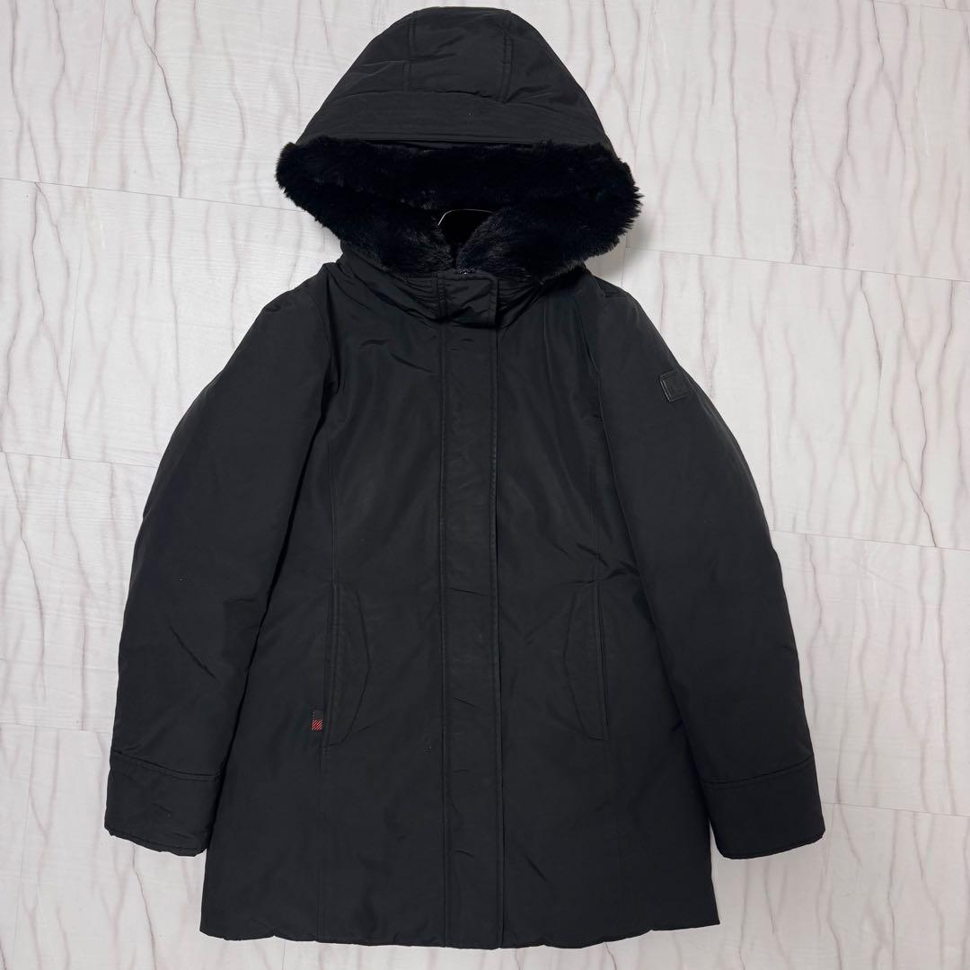 WOOLRICH 現行タグ ボルダー ダウンコート エコファー ロゴ 黒 S