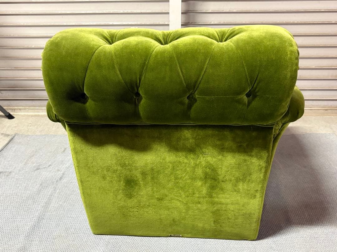 ☆GJ206山口県下松市より オールドカリモク 1人がけソファ　モケットグリーン