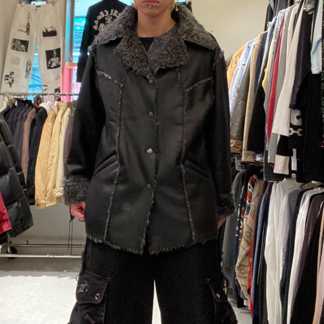 00s アーカイブ ネオお兄系 グランジ ファー 合皮 レザーコート XL