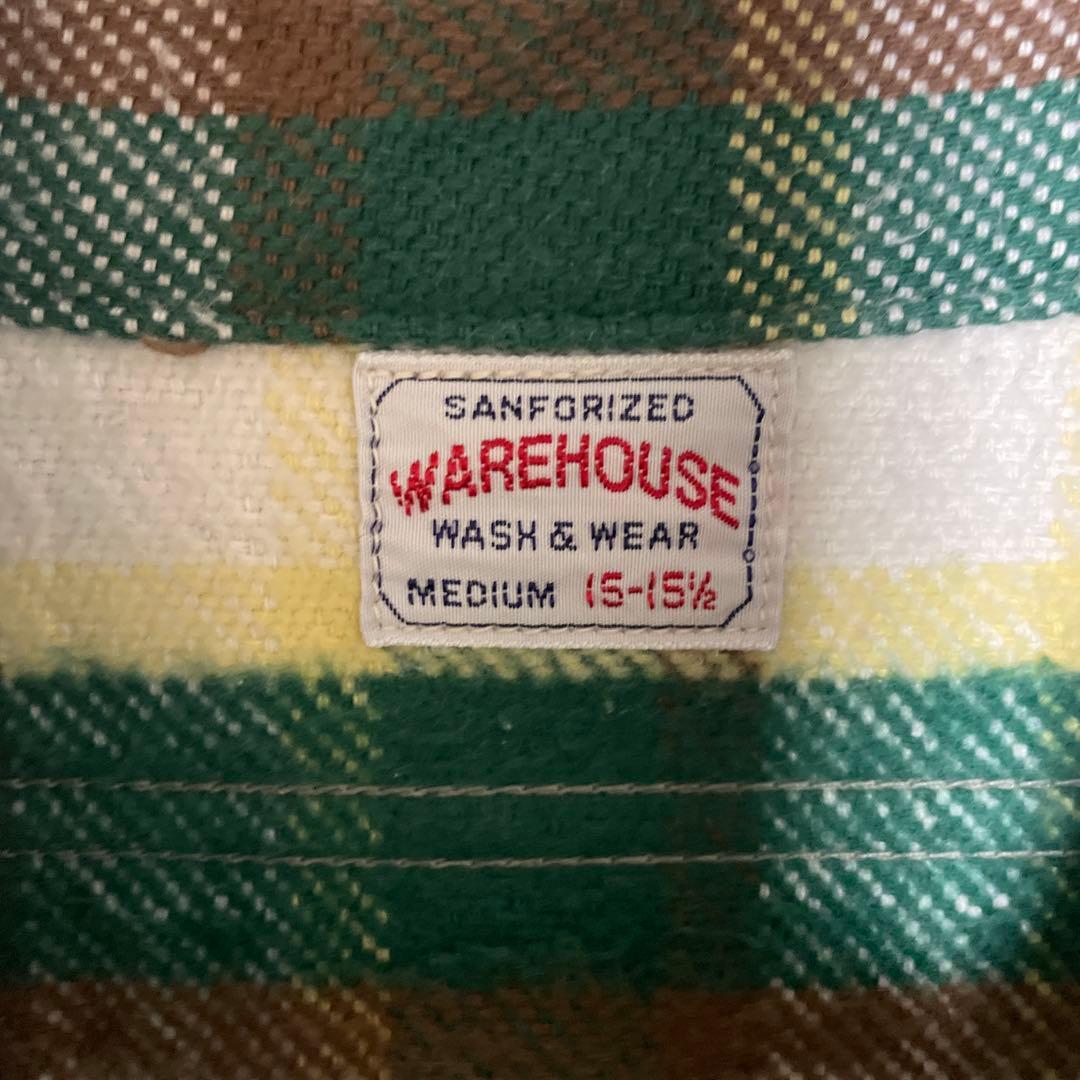 ウエアハウス　フランネルシャツ　グリーンチェック柄　Mサイズ