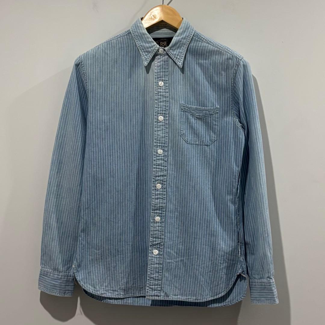 RRL インディゴ ストライプ 赤耳 チンスト デニム ワーク シャツ XS