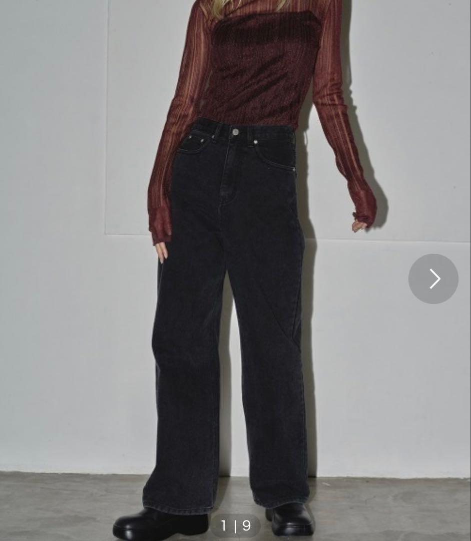 TODAYFUL ブラック ワイドレッグデニム ハイウエスト25