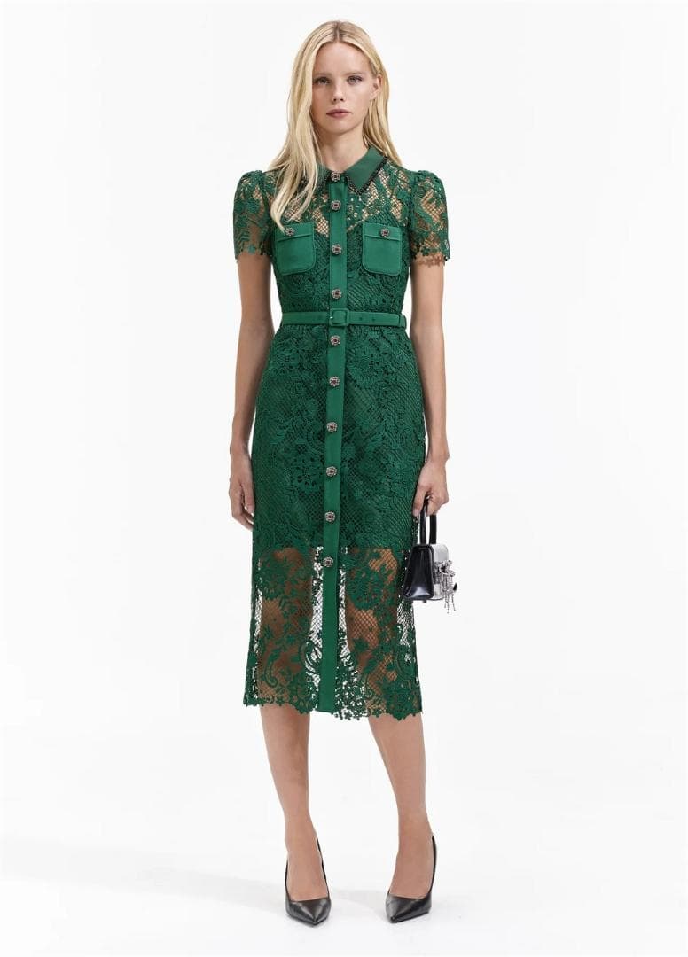 a*読様 セルフポートレイト ワンピース フルボタン レース グリーン UK8