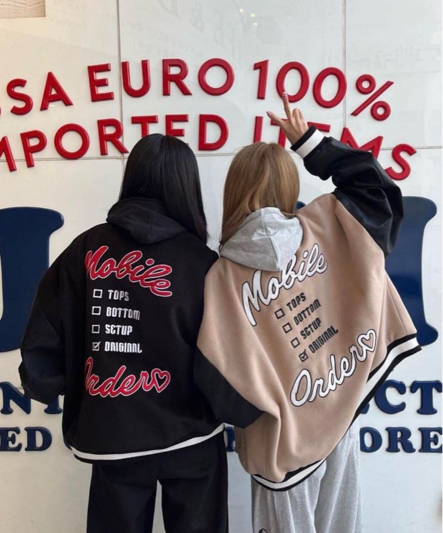 Mineyオリジナル★mobile orderスタジャン★ブラック×ベージュ