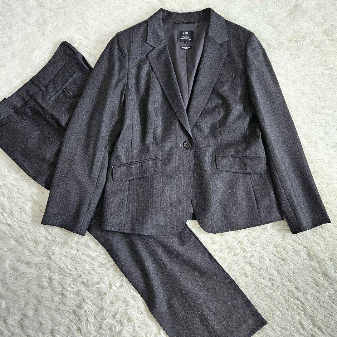 23区　パンツセットアップ　グレー　ストライプ　大きいサイズ