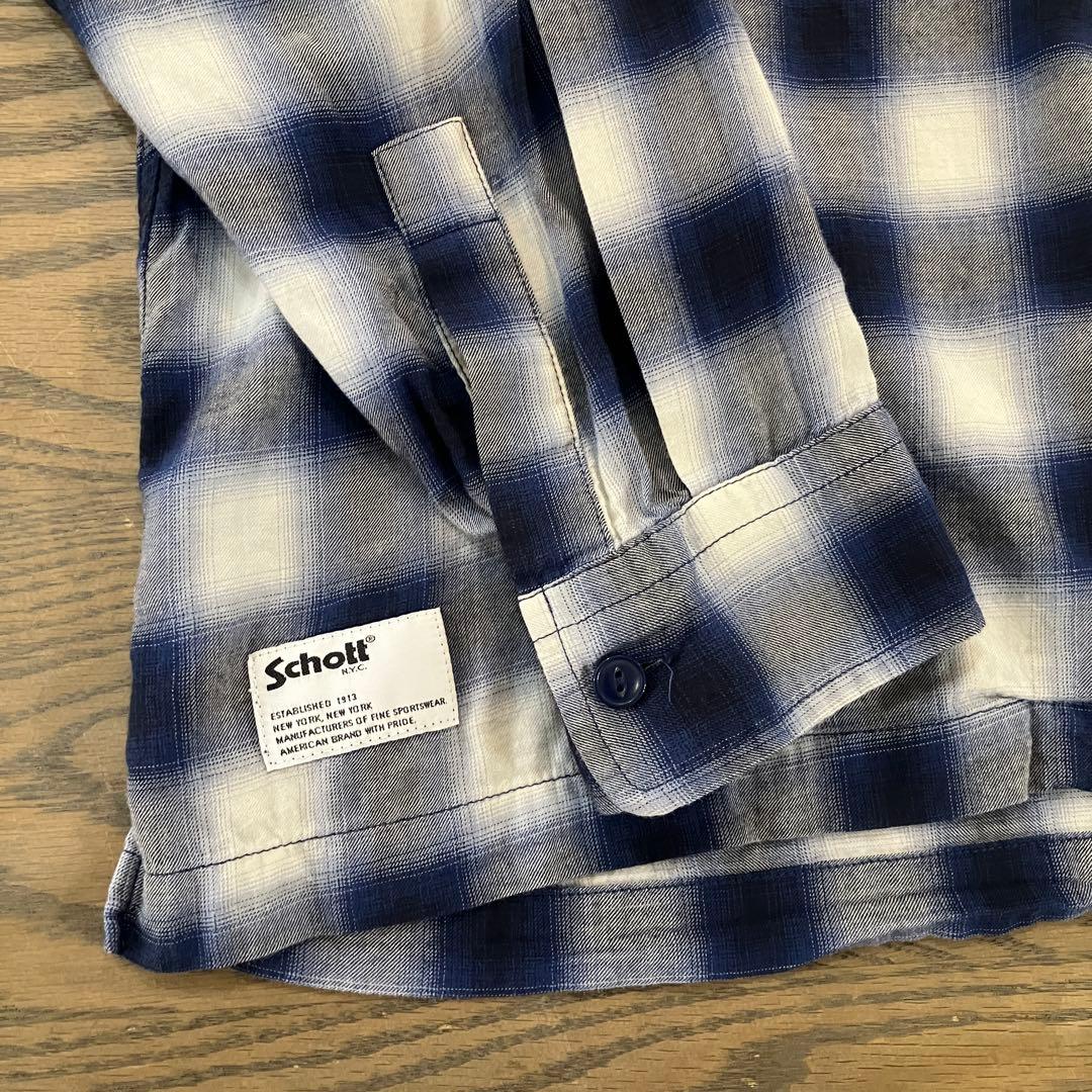 【超美品】Schott ショット オンブレ チェックシャツ レーヨンXL ブルー