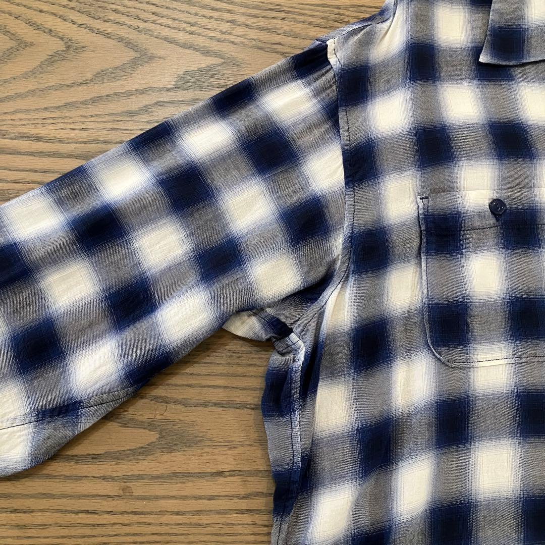 【超美品】Schott ショット オンブレ チェックシャツ レーヨンXL ブルー