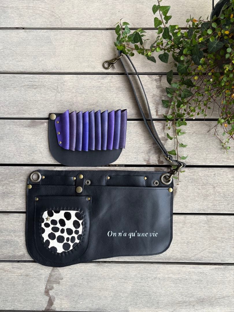 牛革ブラック、ハラコダルメシアンのエプロンシザーケース