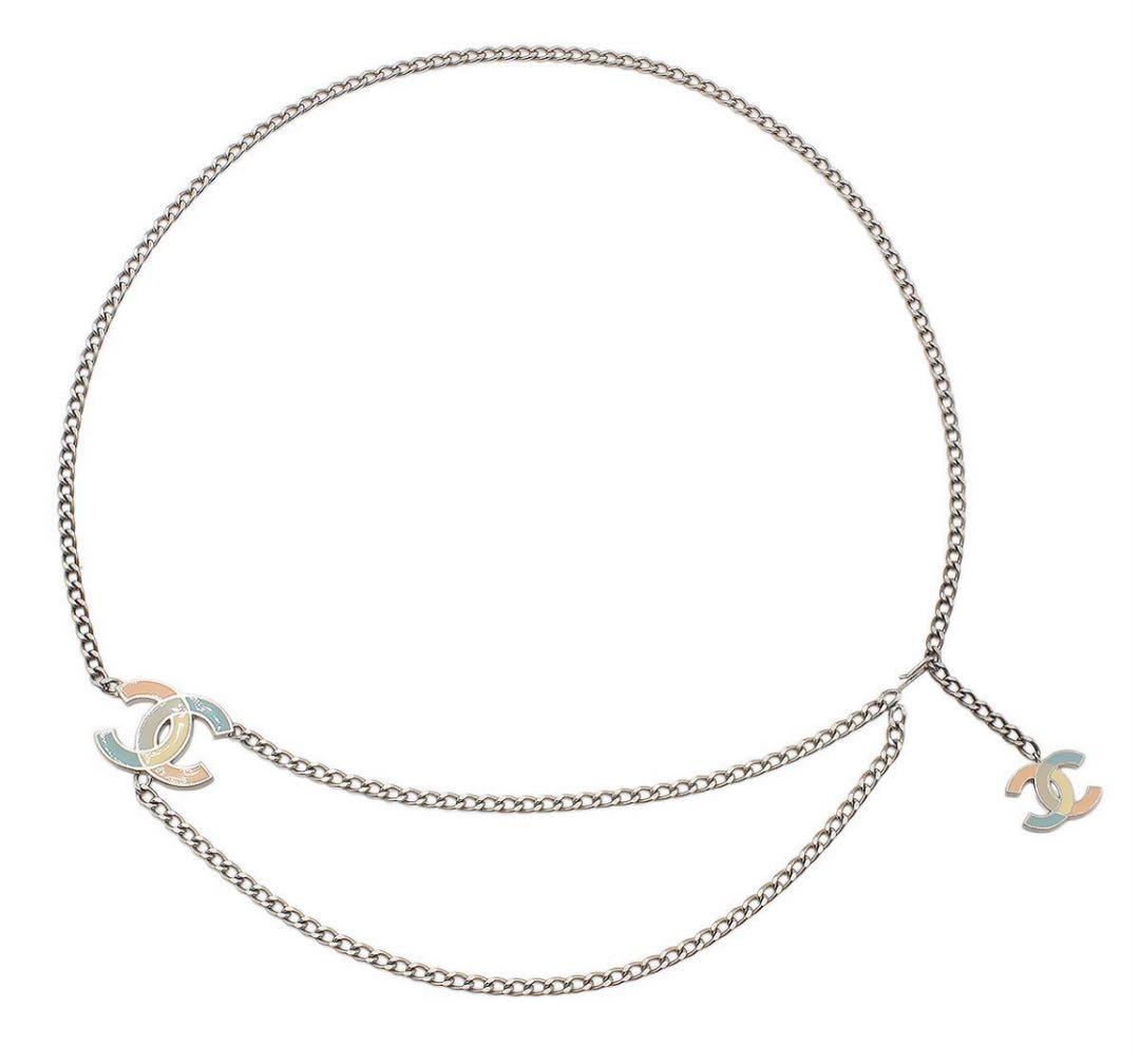 R2344 超美品 シャネル ココマーク ダブル 2連 チェーンベルト