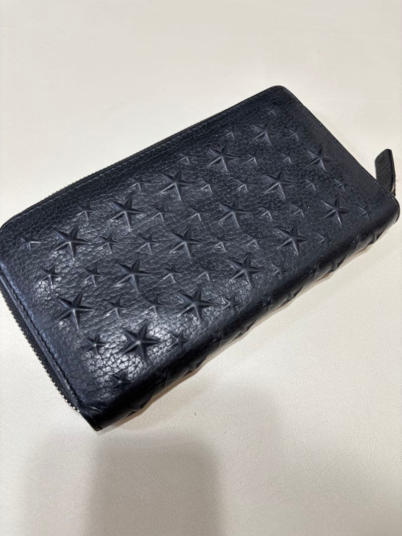 ジミーチュウ 長財布 ラウンドファスナー エンボス スター ブラック