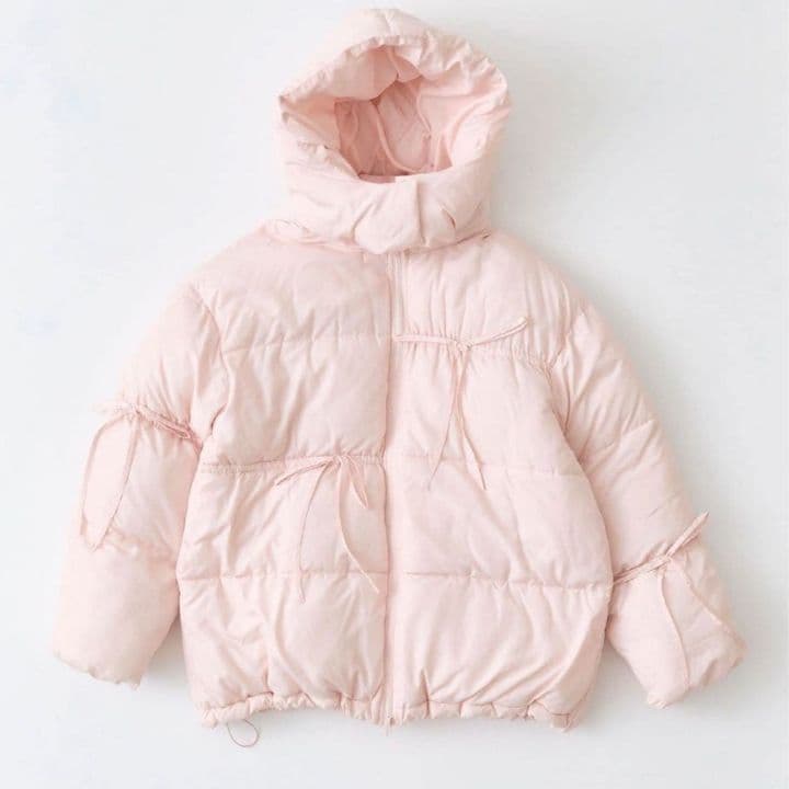 OLIVE des OLIVE リボンエコダウンミドル丈ブルゾン ピンク