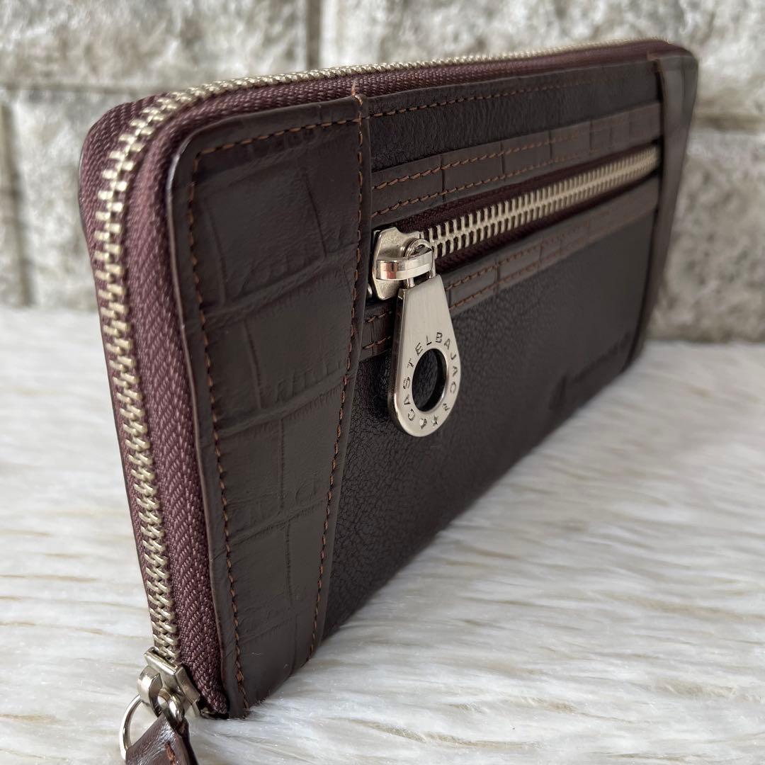 【新品未使用】カステルバジャック　クロコ型押しレザー　ラウンドファスナー長財布