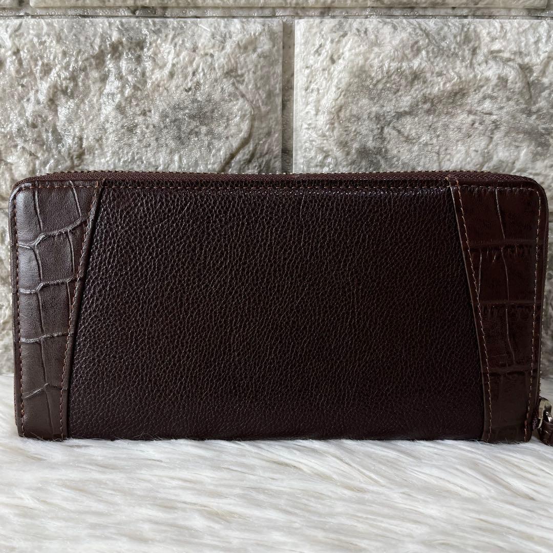 【新品未使用】カステルバジャック　クロコ型押しレザー　ラウンドファスナー長財布