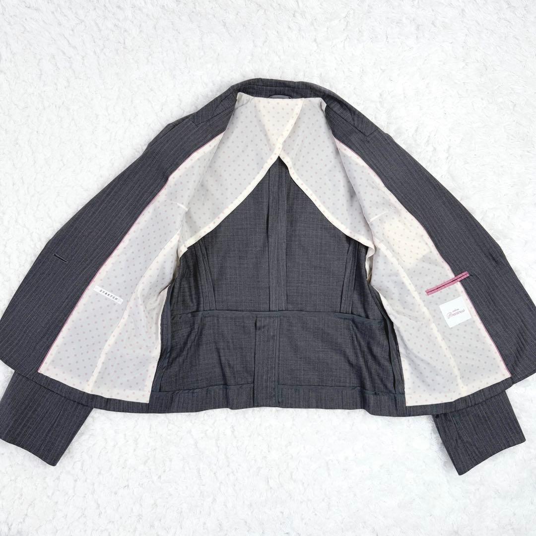 【シルク&ストレッチ】エヌライン セットアップ グレー ストライプ 大きいサイズ