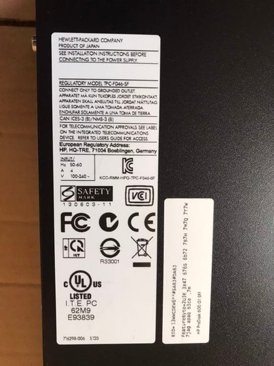 ヒューレットパッカード,ProDesk 600 G1 SFF