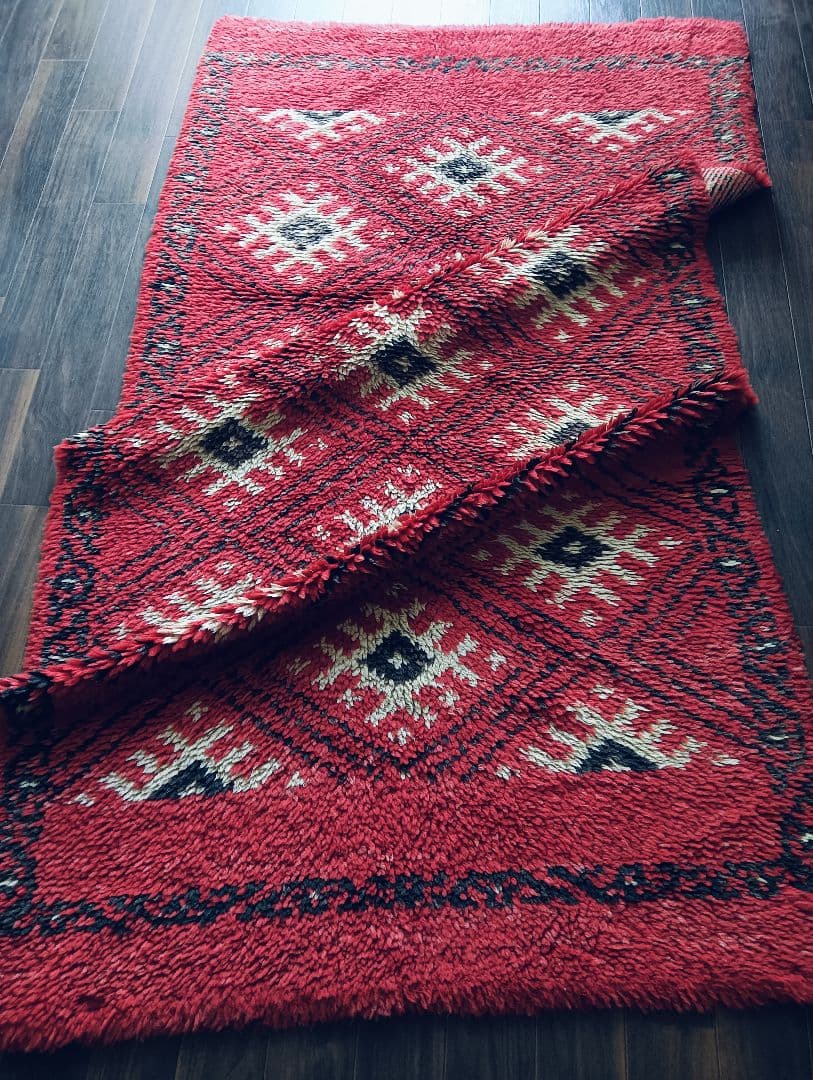 冬用　長毛のブルガリビンテージラグ♪上質ウール　アフガニスタン　トルクメン