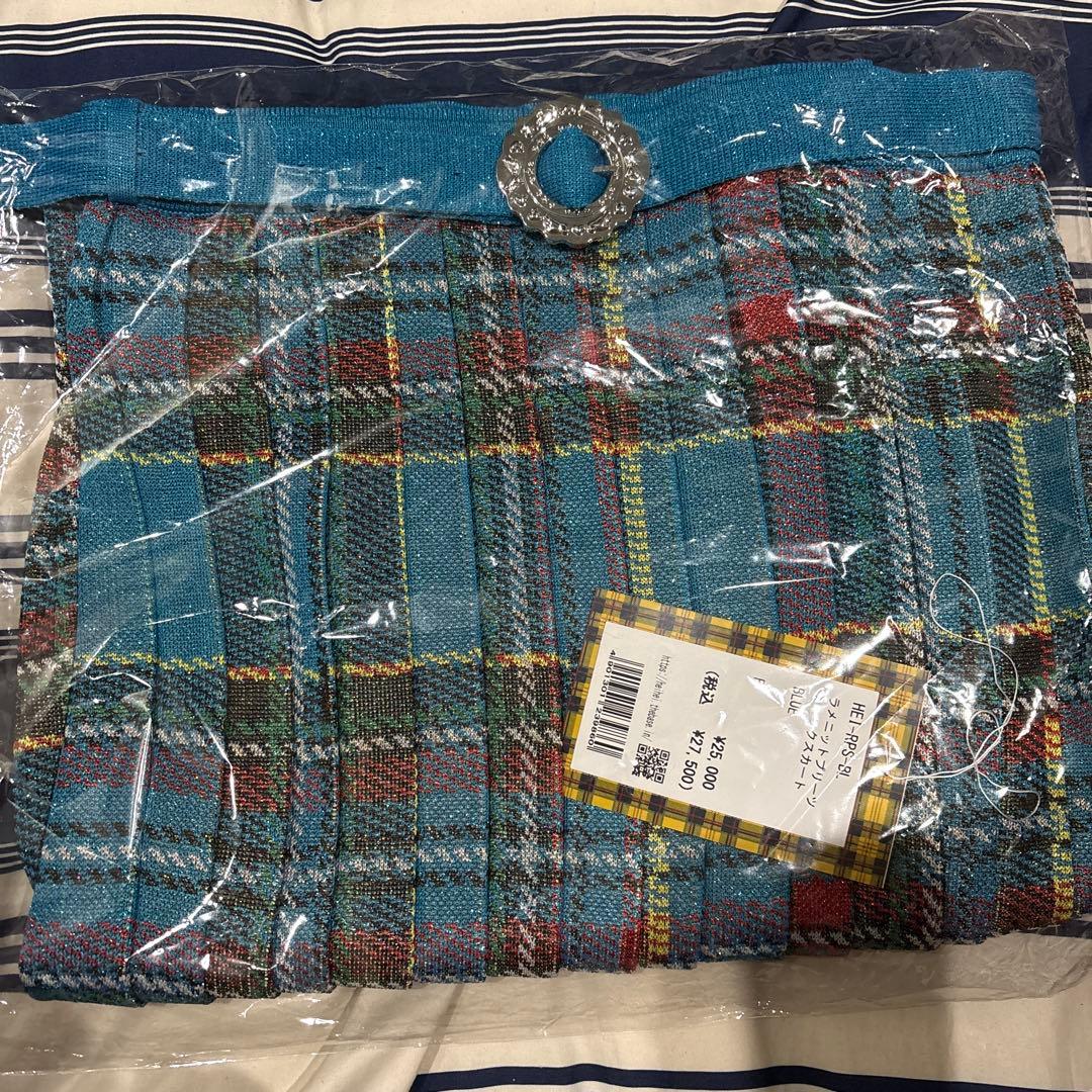 新品タグ付き HEIHEI ラメニットプリーツチェックスカート　ブルー