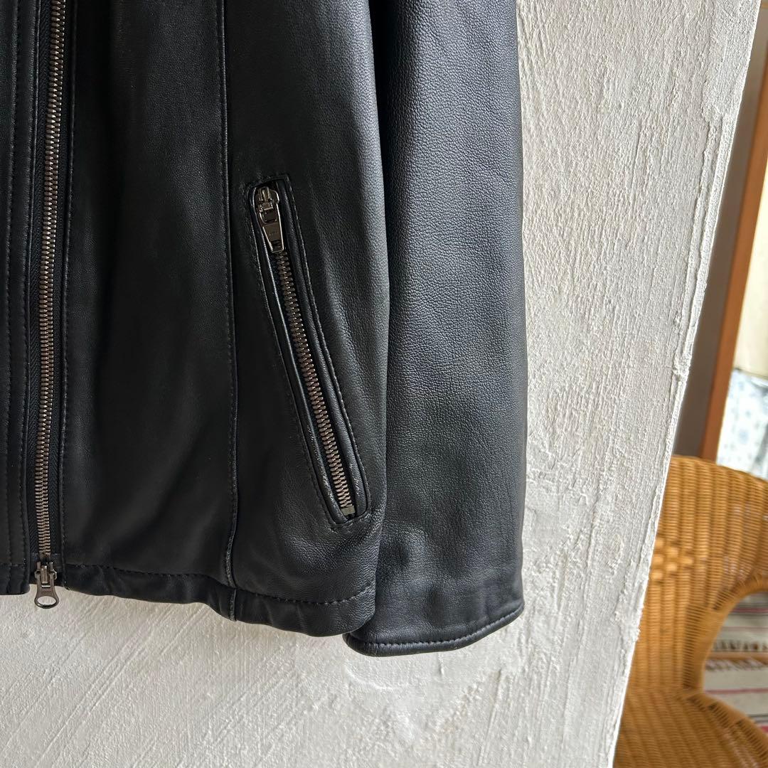 美品 23区 大きいサイズ スタンドカラー ライダースジャケット レザー 46