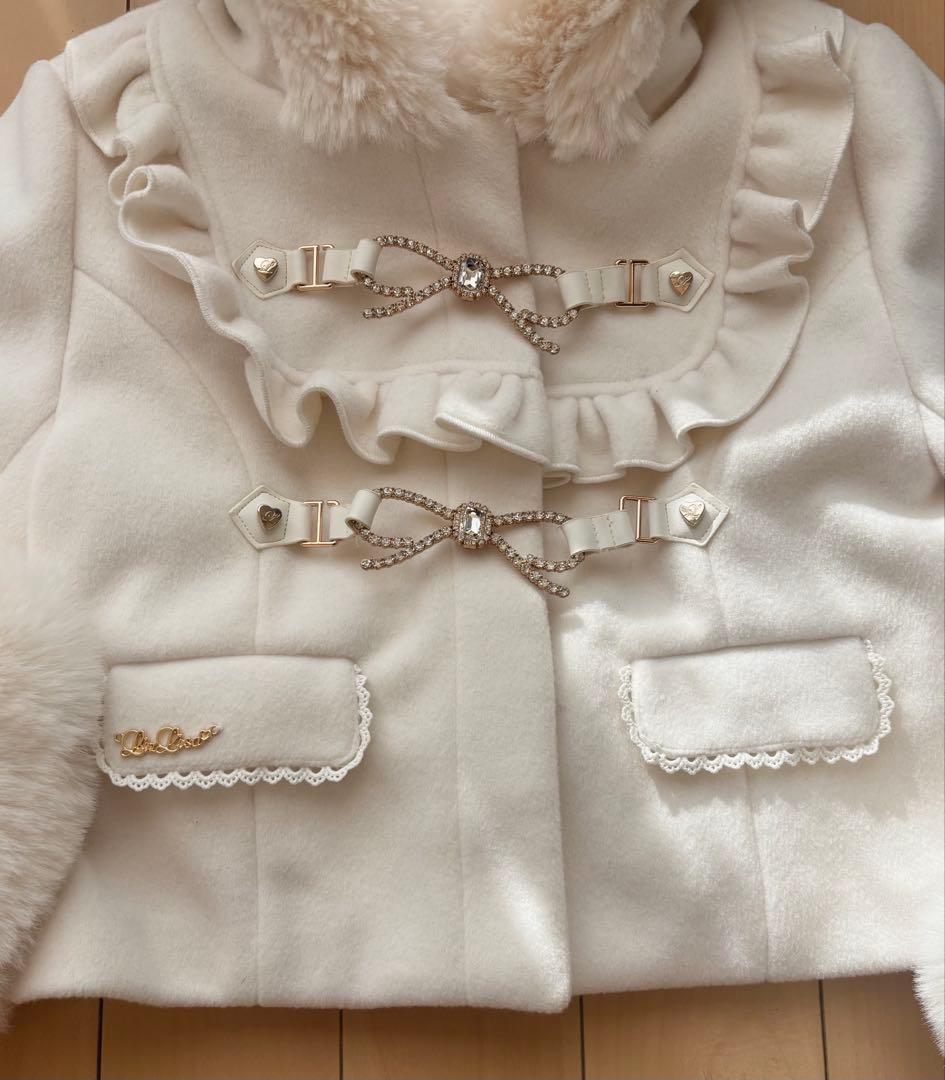 LIZLISA リズリサ ビジューリボンショートフードコート ホワイト