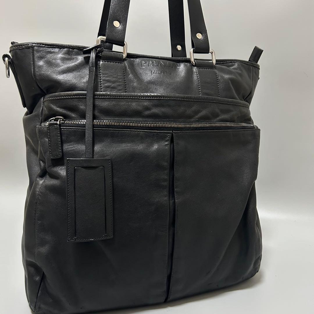 PRADA プラダ ハンドバッグ トートバッグ エンボスロゴ ブラックDMK専用