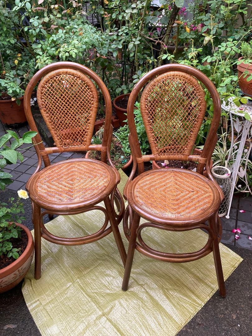 ラタンチェア　ラタン椅子　ヴィンテージ　藤椅子　レトロチェア　バンブー椅子　2脚