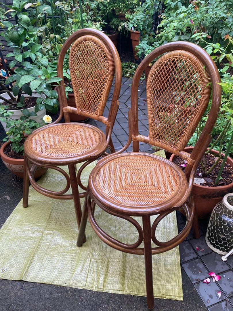 ラタンチェア　ラタン椅子　ヴィンテージ　藤椅子　レトロチェア　バンブー椅子　2脚