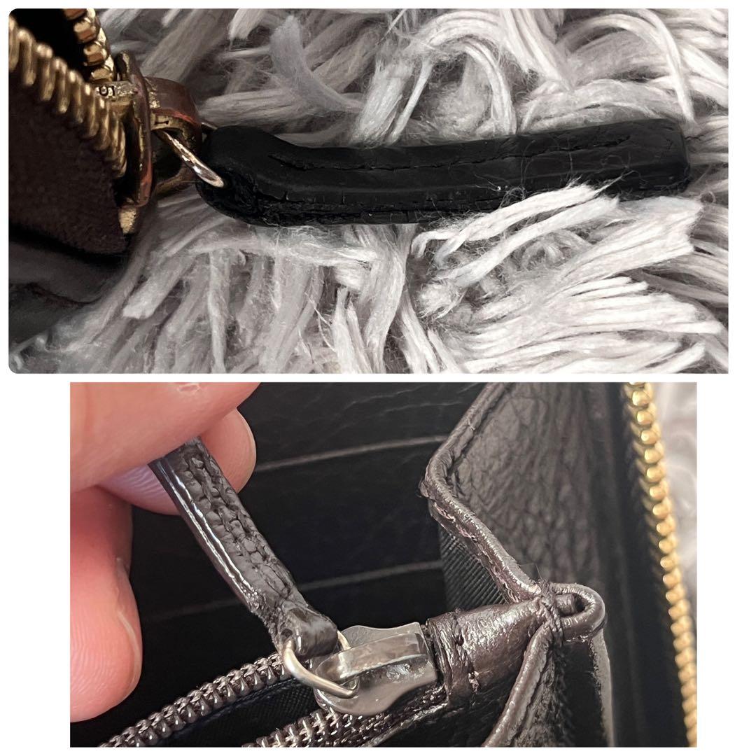 良品　GUCCI シマ　ラウンドファスナー　L字　ダークブラウン　長財布