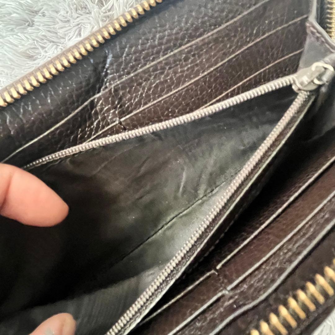 良品　GUCCI シマ　ラウンドファスナー　L字　ダークブラウン　長財布