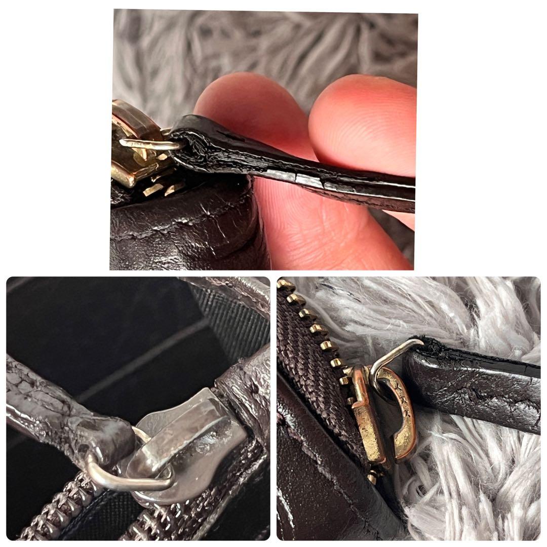 良品　GUCCI シマ　ラウンドファスナー　L字　ダークブラウン　長財布