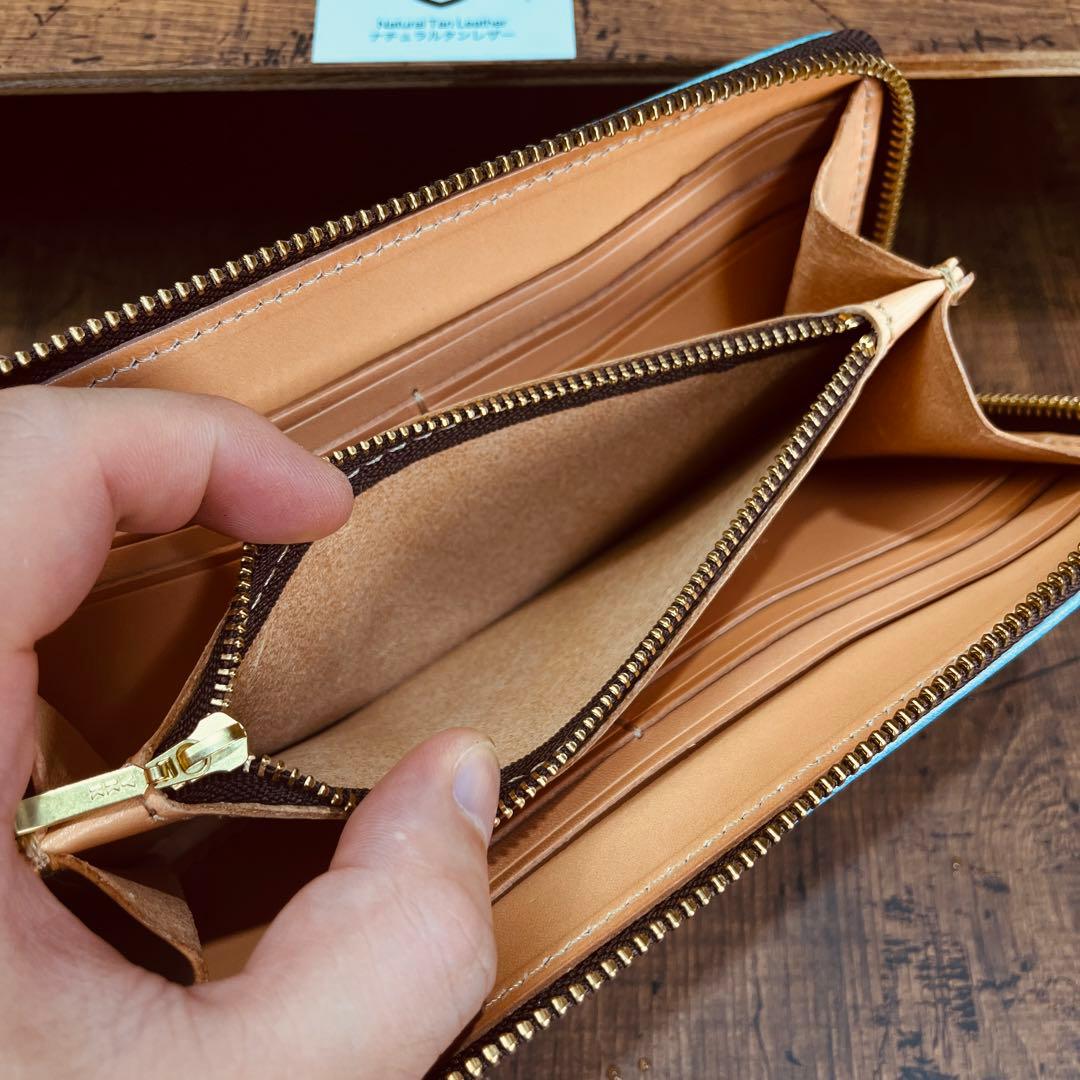 長財布 本革 ブライドルレザー ラウンドファスナー メンズ ヌメ革 手染め