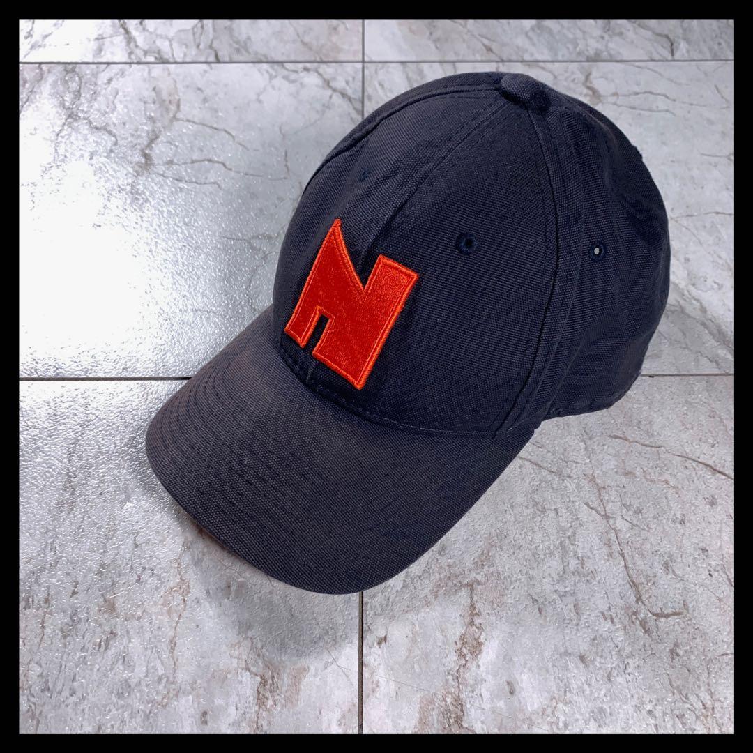 OLD NIKE ゴツナイキ キャップ 革ベルト ネイビー オレンジ 刺繍ロゴ