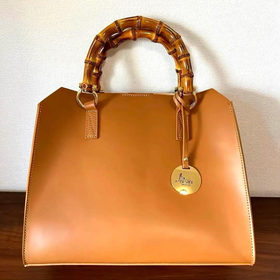 BEVINI バンブーハンドル ハンドバッグ ★スカーフはご希望の方へ