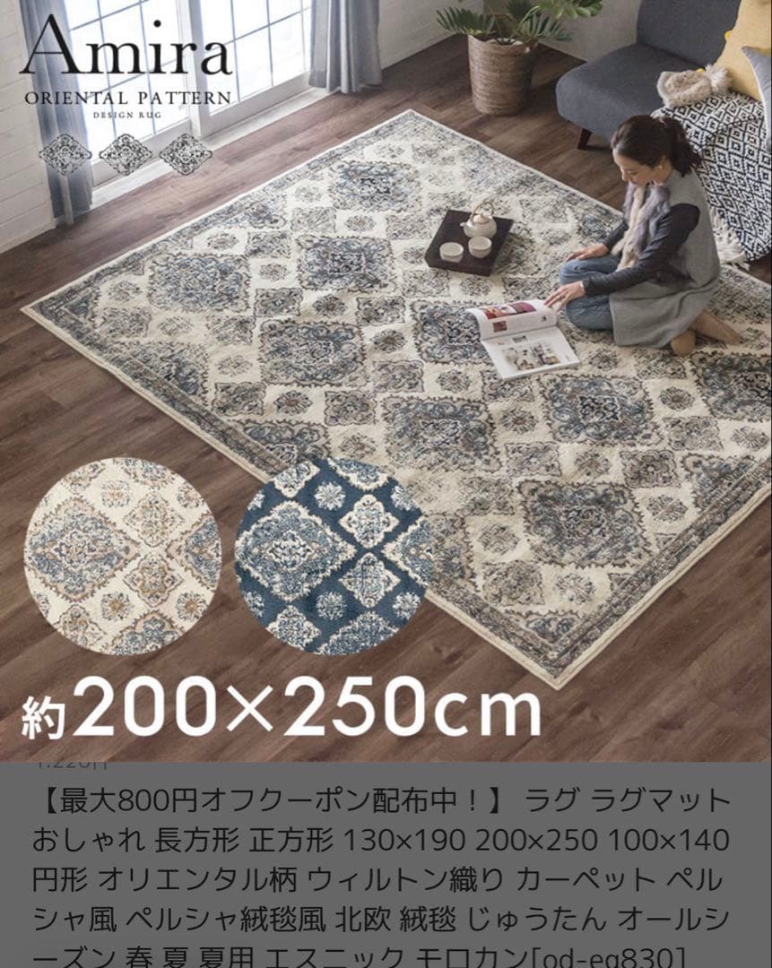 オリエンタルパターン ラグ カーペット 絨毯 約200×250cm Amira