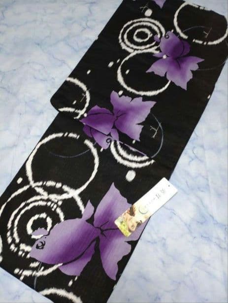 新品未使用　高級浴衣　綿麻　黒　紫　金魚 大人浴衣　27,500円