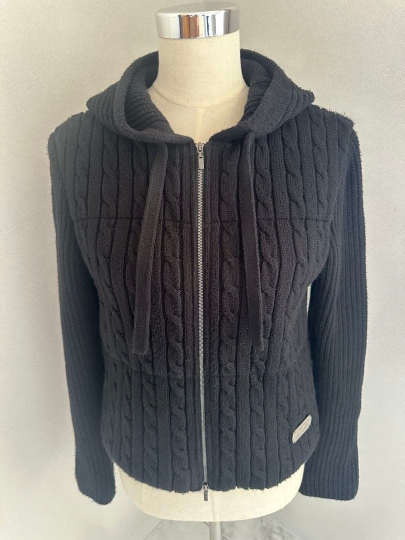 FOXEY♡フード付きケーブル編みジャケット ブラック
