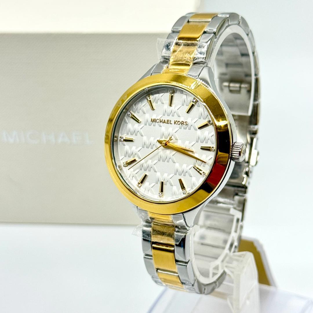 未使用 稼働品 MICHAEL KORS 腕時計 シルバー文字盤 3針 箱付き