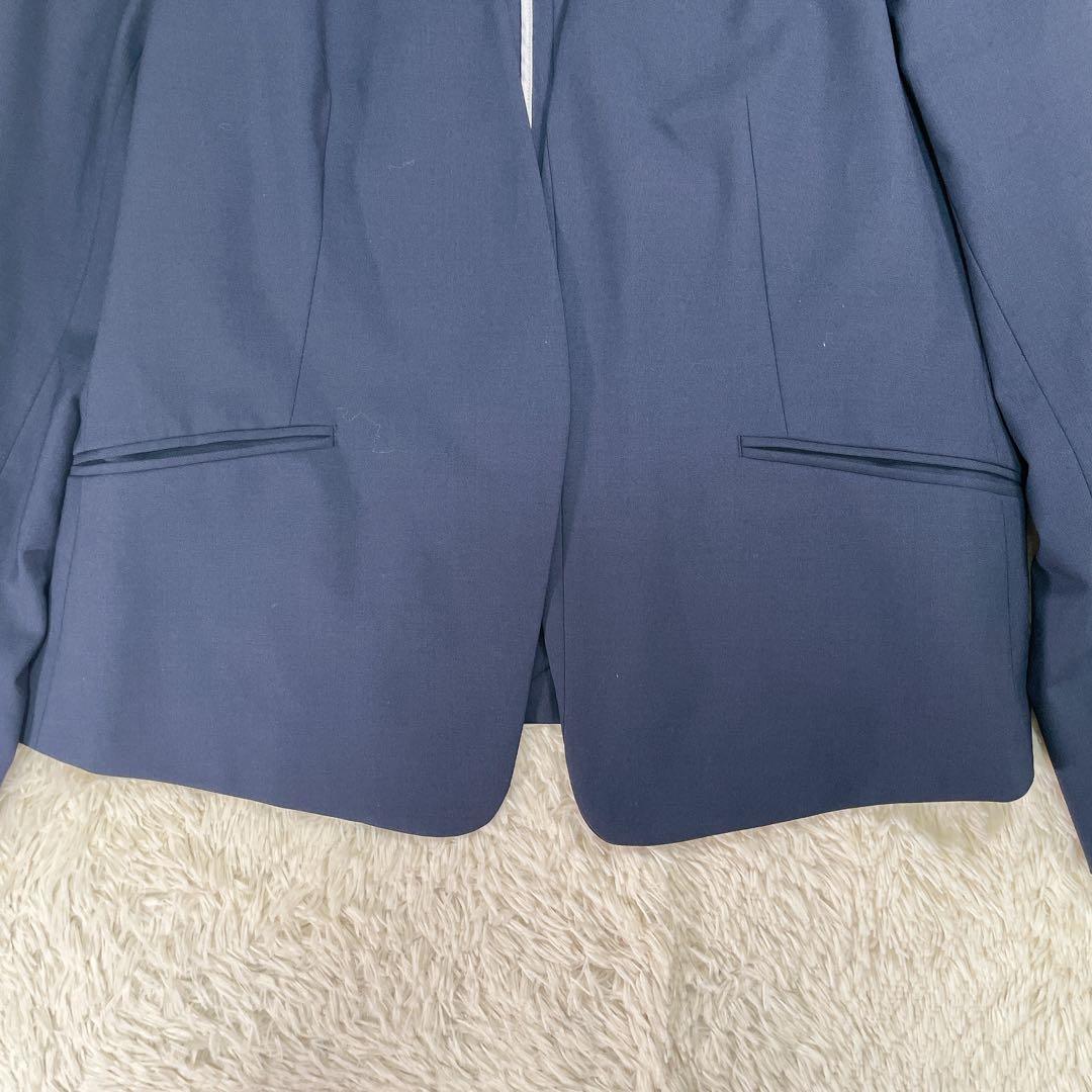 【美品44サイズ】グリーンレーベルリラクシング　ノーカラー　無地　パンツスーツ