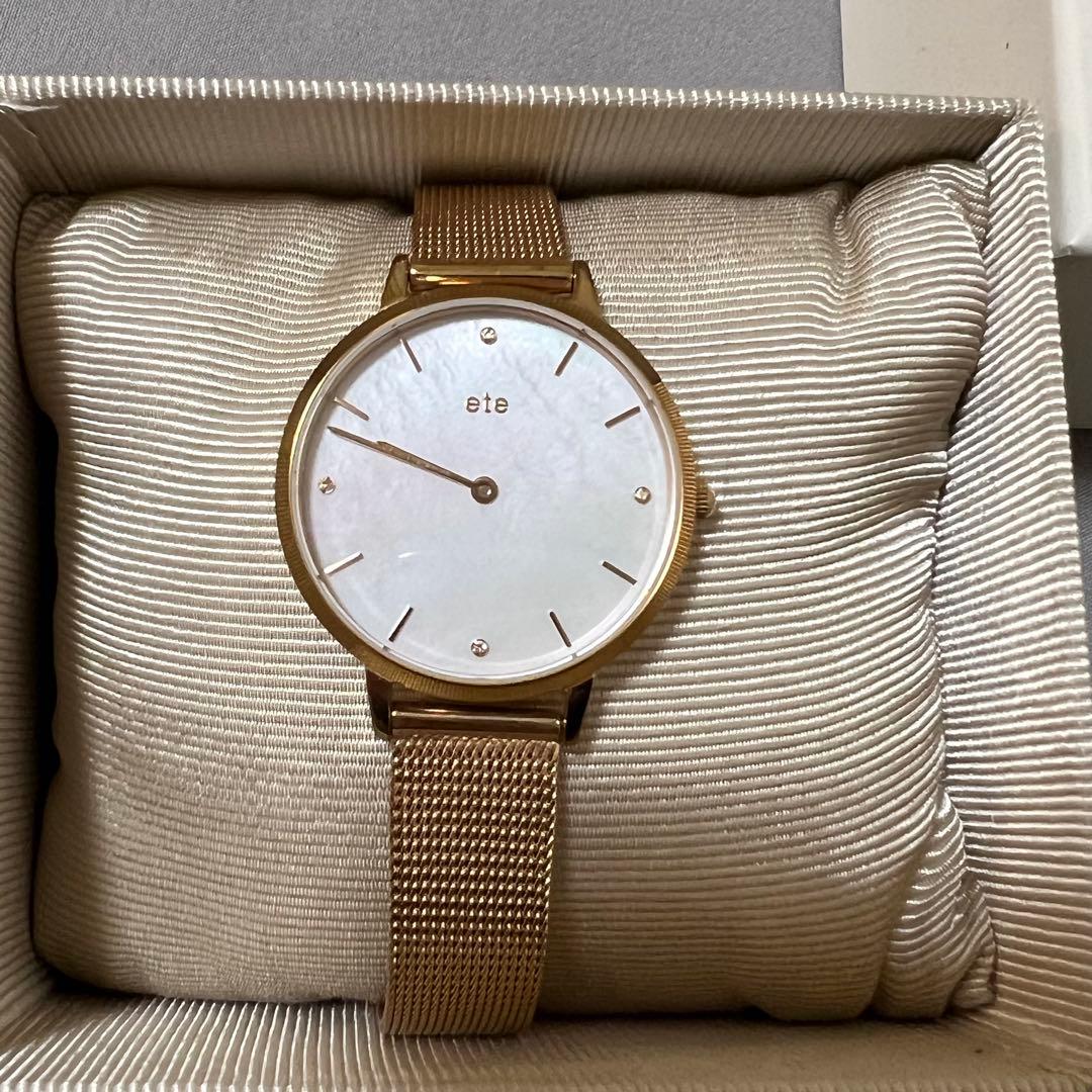 ete ゴールドメッシュバンド腕時計