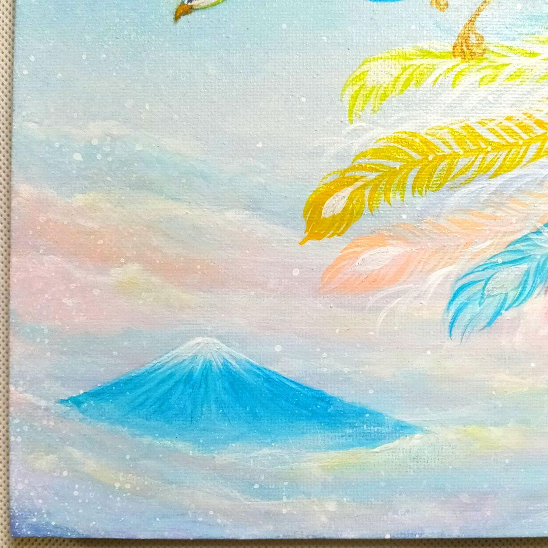 No.530 F3キャンバス　鳳凰　富士山　アクリル画　原画　開運絵画