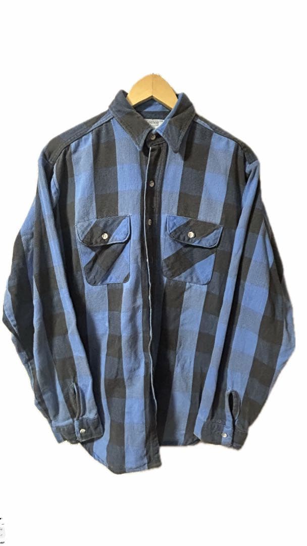 70-80s FIVE BROTHER ネルシャツ　ブラック×ブルー