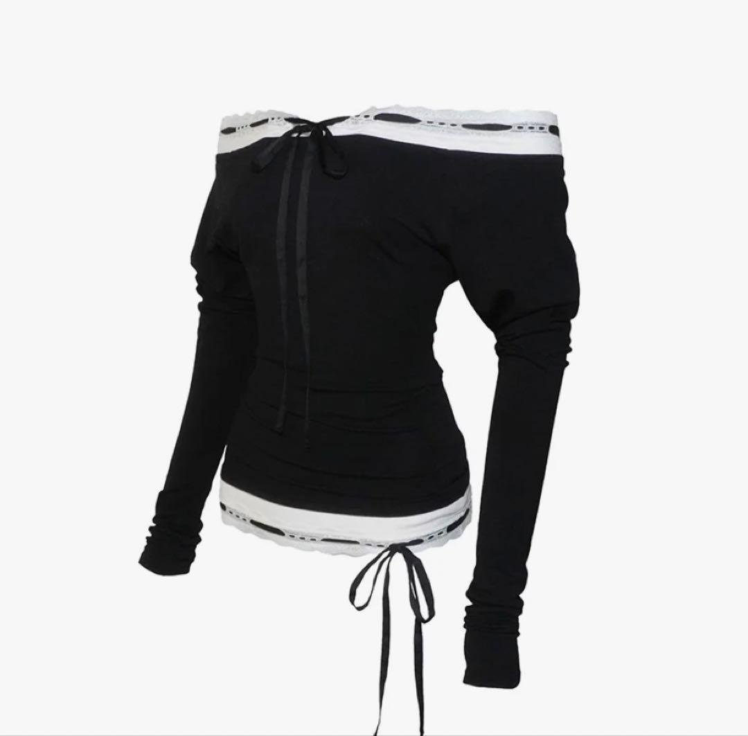 トップス THEREDTHREADSlace trim off shoulder tops