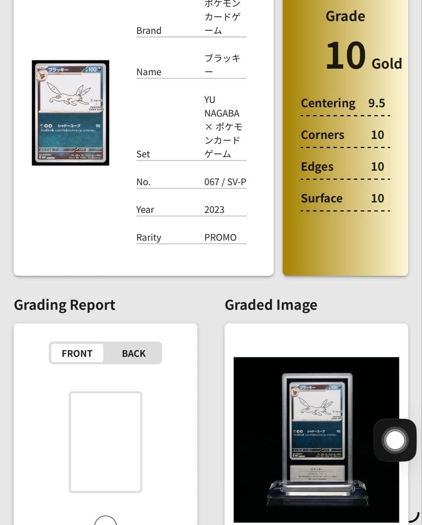 ポケモンカード　長場　ブラッキー　gemix10 gold psa10以上