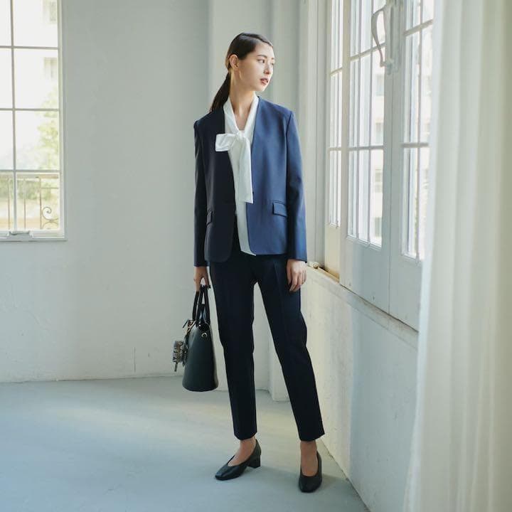 プラステ　セットアップ　パンツ　ブラッシュドバック　S/S　ネイビー