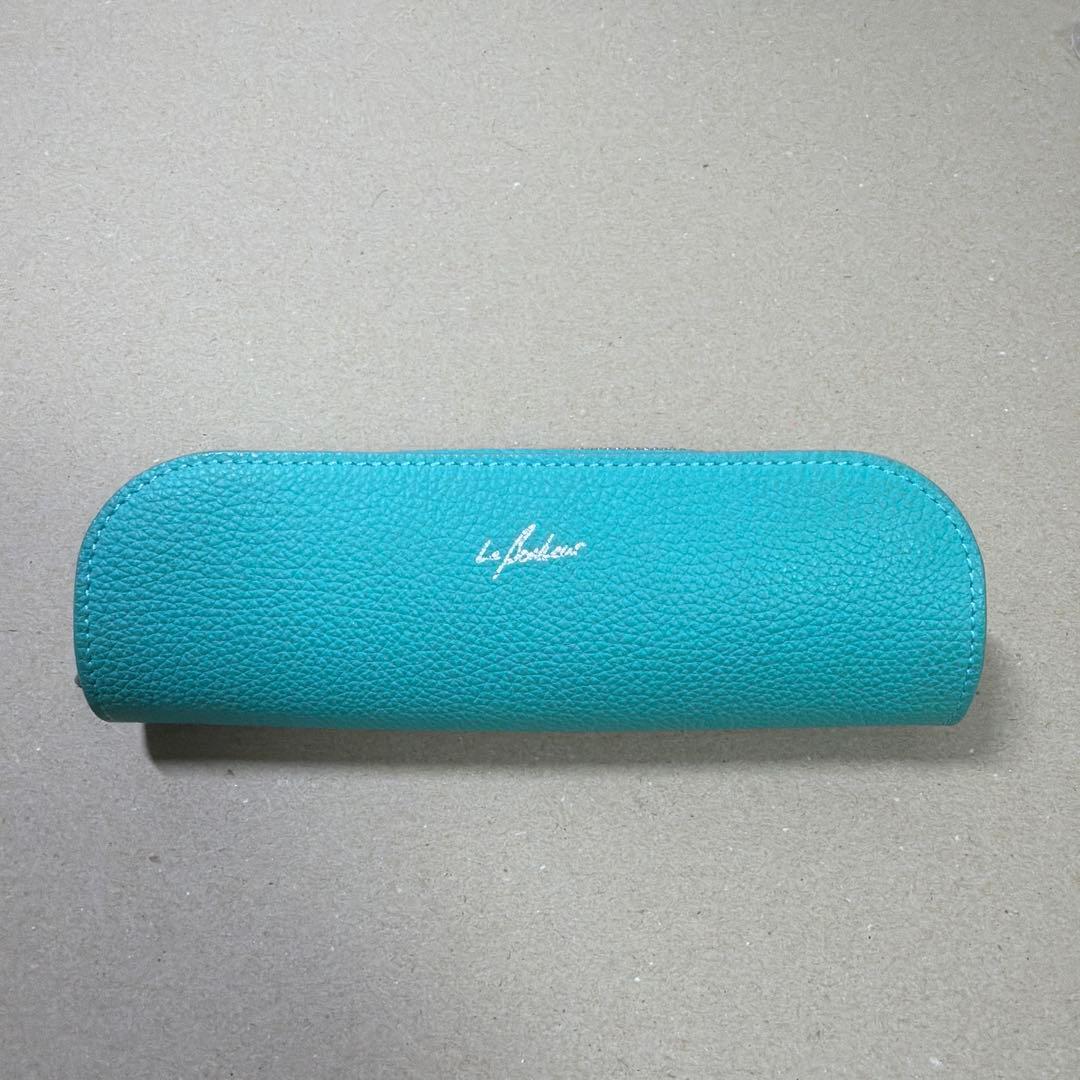 美品 ル・ボナー デブペンケース シュランケンカーフ ミント ペンケース 本革