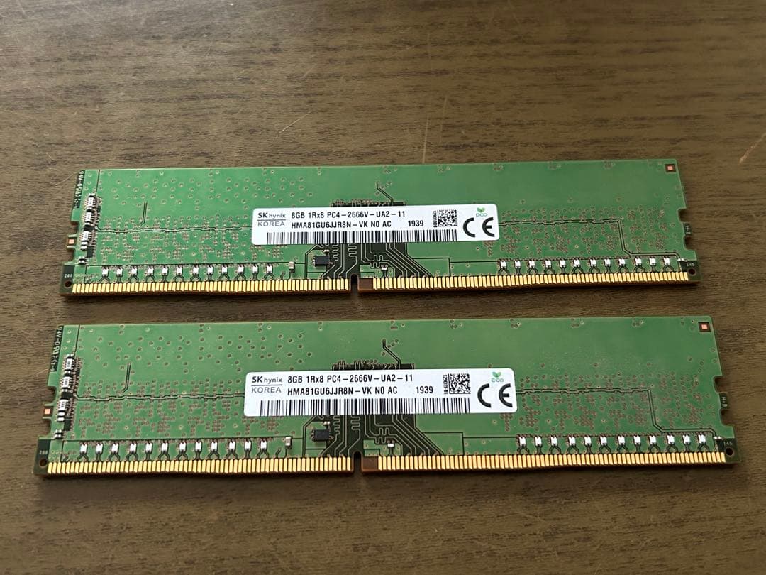 SK hynix 8GB PC4-2666V メモリ 2枚セット 動作品から摘出