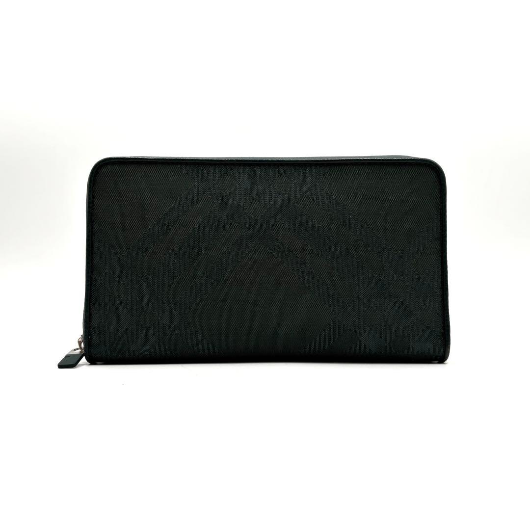 【現行・未使用に近い】バーバリー ラージチェックジャガード ジップウォレット 緑