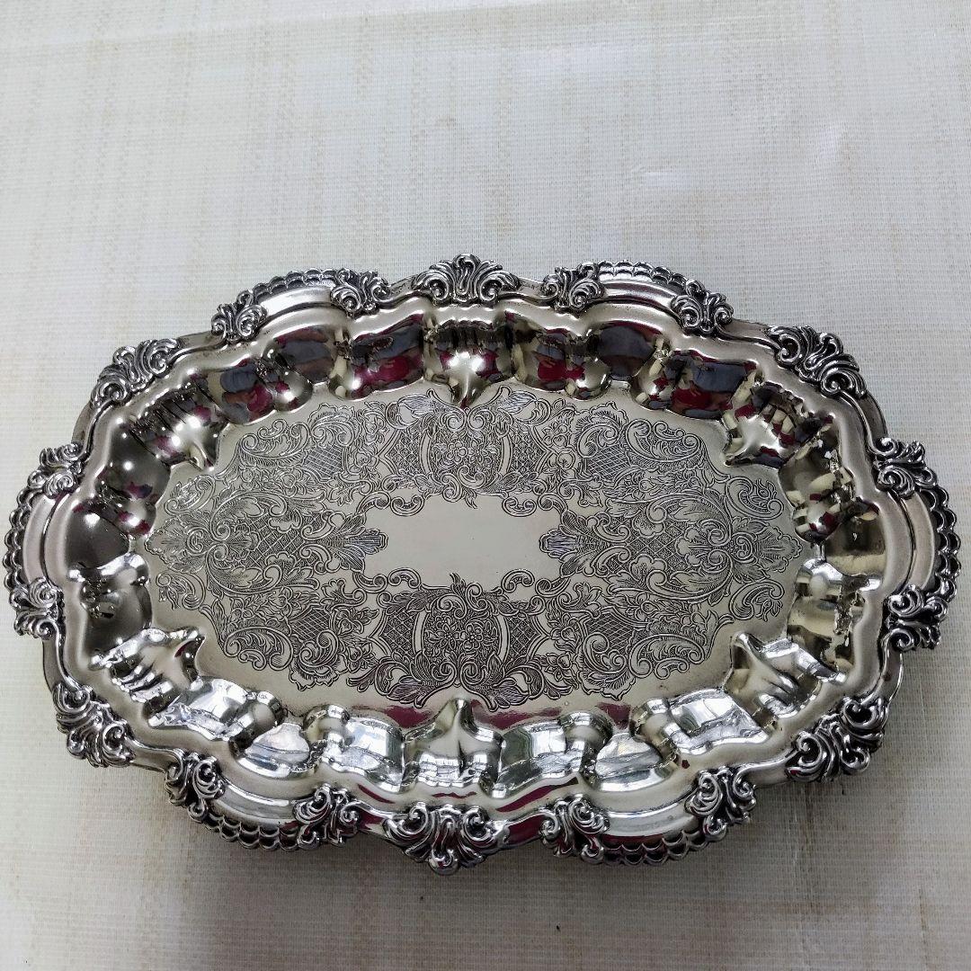 イギリス　シルバープレート　ケーキトレイ　小物入れ　ミニトレイ