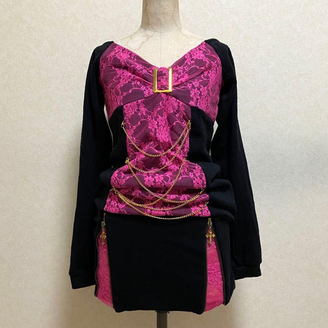 レア 当時物 派手 レースリボン ミニワンピ 平成ギャル 姫ギャル