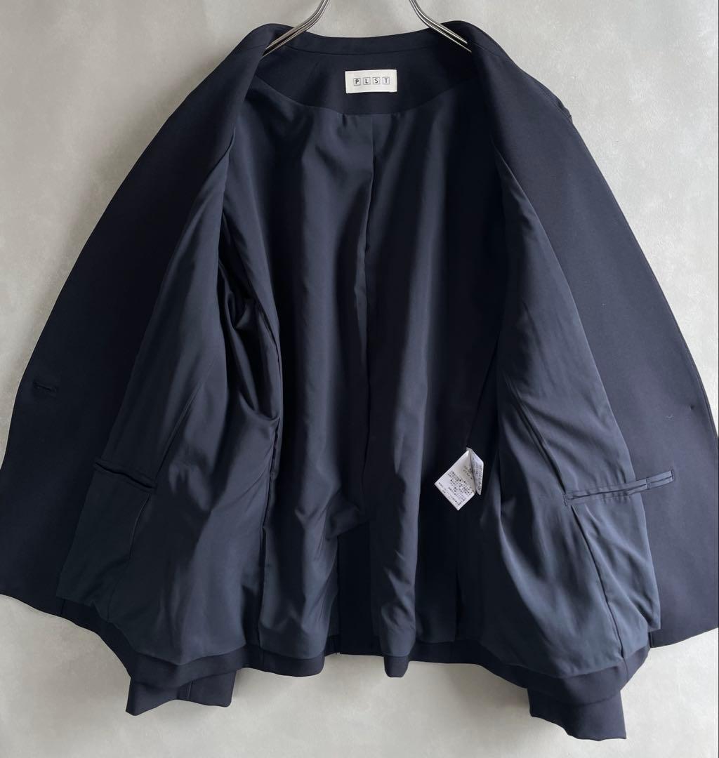 美品✨プラステ　Lサイズ　ノーカラージャケット　　パンツセット　紺　洗える　伸縮