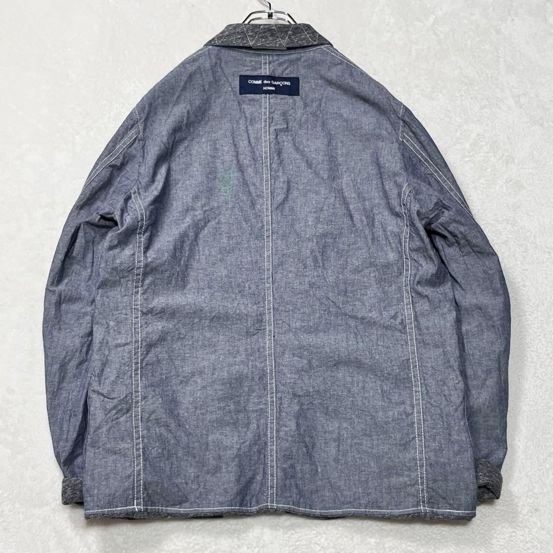 『コムデギャルソン オム』リバーシブル 丸襟シャツジャケット シャンブレー 杢灰